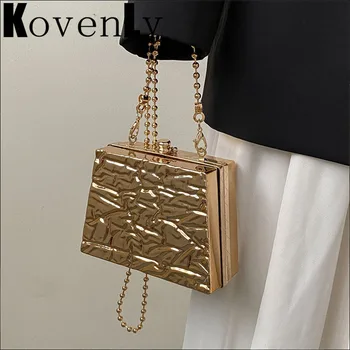 Женская сумка, модная золотая сумка-футляр, сумочка для женщин, модная вечерняя сумка-мессенджер на плечо, женская сумочка-клатч на металлической цепочке,