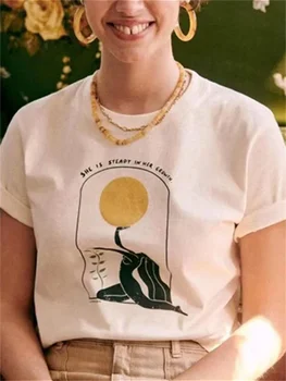 Женская футболка из хлопка с буквенным принтом, круглый вырез, Универсальные простые топы с коротким рукавом