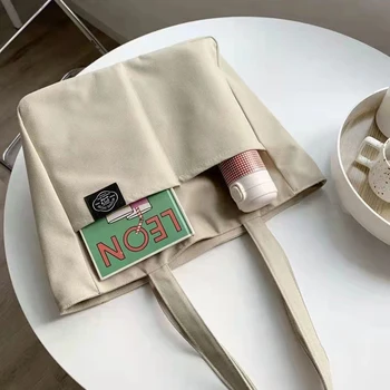 Женская холщовая сумка-тоут однотонная дизайнерская женская повседневная сумка через плечо Хлопковая многоразовая пляжная сумка для покупок большой емкости