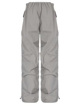 Женские Y2K мешковатые брюки-карго с завязками, парашютные брюки с высокой талией, длинные брюки с карманами Изображение 2