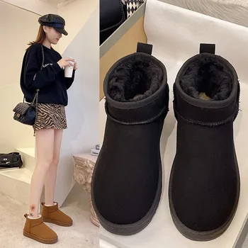 Женские ботинки, новинка 2023 года, женская обувь, Роскошная дизайнерская зимняя обувь на плоской подошве с круглым носком, Модная резина до середины икры, Австралия Изображение 2
