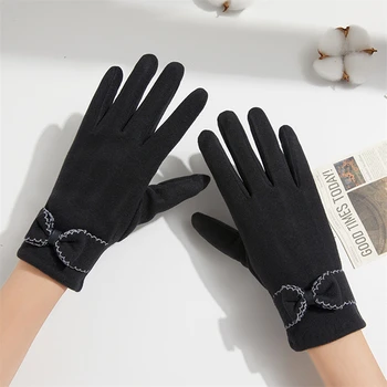 Женские зимние теплые перчатки, элегантные перчатки с подкладкой в виде банта, ветрозащитные теплые перчатки для езды на велосипеде, езды на открытом воздухе