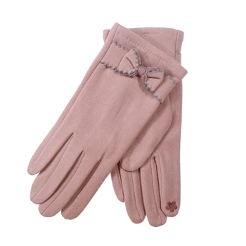 Женские зимние теплые перчатки, элегантные перчатки с подкладкой в виде банта, ветрозащитные теплые перчатки для езды на велосипеде, езды на открытом воздухе Изображение 2
