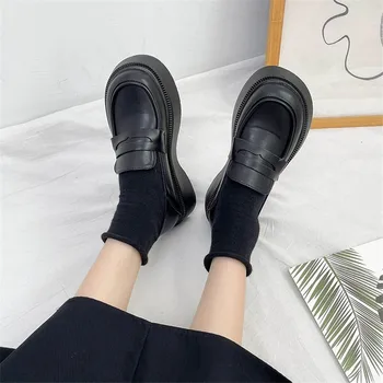 Женские туфли-лодочки COOTELILI на платформе, без застежки с круглым носком, нескользящие, черные, базовые, черные, женские туфли на каблуке 4,5 см, базовый размер 35-40 Изображение 2