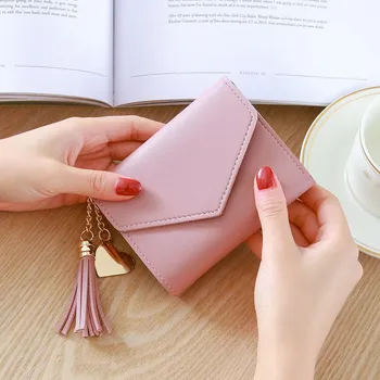 Женский мини-кошелек с кисточками, держатель для карт, Свежее розовое портмоне для монет Изображение 2