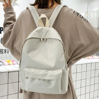 Женский рюкзак, маленький рюкзак для школьников, подростков, девочек, Нейлоновая белая сумка для книг, модный однотонный рюкзак для путешествий, уличный тренд