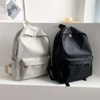 Женский рюкзак, маленький рюкзак для школьников, подростков, девочек, Нейлоновая белая сумка для книг, модный однотонный рюкзак для путешествий, уличный тренд Изображение 2