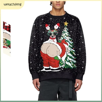 Забавные рождественские свитера Санта-Клауса, мужские Рождественские пуловеры с принтом рождественских елок, свободные 3D свитшоты с длинным рукавом