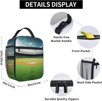 Зеленая бейсбольная сумка для ланча с изоляцией для бейсбольного поля, многоразовая герметичная термосумка-холодильник с боковыми карманами для офиса, поездок на пикник Изображение 2