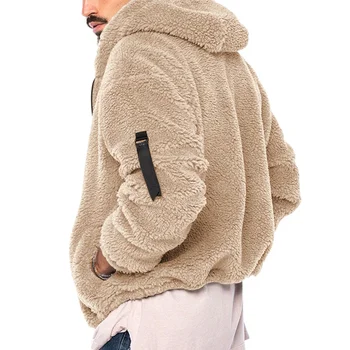 Зимнее Мужское Теплое флисовое меховое пальто с пушистым капюшоном, куртка на молнии, Однотонная верхняя одежда, Джемпер, Уличная одежда, куртки, Одежда для мужчин Изображение 2
