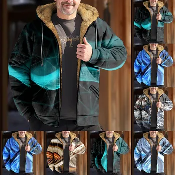 Зимние куртки, уникальное утолщенное теплое мужское пальто, модный костюм с капюшоном, повседневные мужские куртки с длинными рукавами и принтом, кожаные Куртка Изображение 2