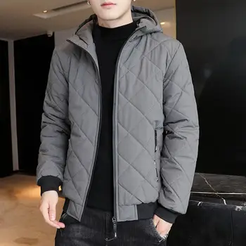 Зимняя верхняя одежда, ветрозащитная зимняя куртка, толстое теплое мужское хлопчатобумажное пальто с капюшоном, карманами на молнии, большим размером для защиты Изображение 2