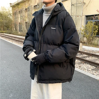 Зимняя куртка, мужские парки, утепленное теплое пальто со стоячим воротником, парки оверсайз, тканевая куртка с капюшоном, стеганое пальто в корейском стиле G71 Изображение 2