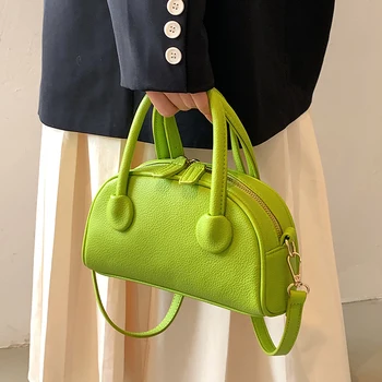 Квадратные сумки с текстурированной ручкой во французском стиле 2023 Модная женская сумка через плечо из искусственной кожи, однотонная Универсальная женская сумка через плечо Изображение 2