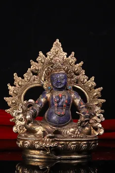 Коллекция Тибетского храма 7 дюймов, Старый лазурит, Желтая Джамбала, Бронзовая Позолоченная подсветка, Терраса для поклонения Будде, Городской дом Будды