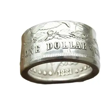 Кольцо с монетой в долларах Моргана из чистого серебра 1881 года США, очень блестящее, ручной работы, размер США 8-16, Дата изготовления на заказ
