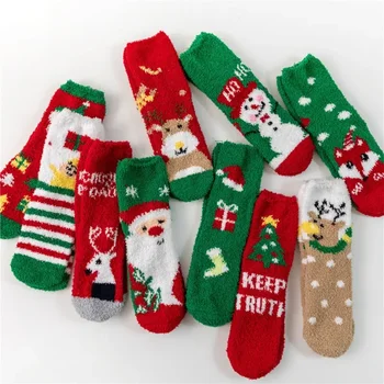 Коралловые бархатные Рождественские носки, Зимние Плюшевые утолщенные теплые Лунные носки для мужчин и женщин, Носки для сна для пар в подарок Изображение 2