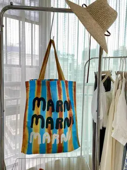 Корейская Модная Полосатая сумка Marnis Canves Большой Емкости Для покупок С Художественной Печатью Y2k High Street Сумка Через Плечо Сумки