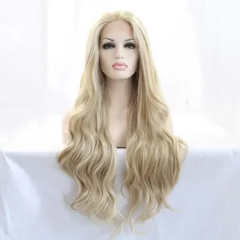 Коричневый/светлый парик Синтетические Светлые парики на кружеве цвета Пиано Блонд Длинные Мягкие волосы из термостойкого волокна Длинные волнистые парики