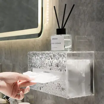 Коробка для салфеток с рисунком Ледника Новая Настенная Многофункциональная Коробка для туалетной бумаги Полка для лотка в ванной Комнате Настенная Коробка для салфеток Изображение 2