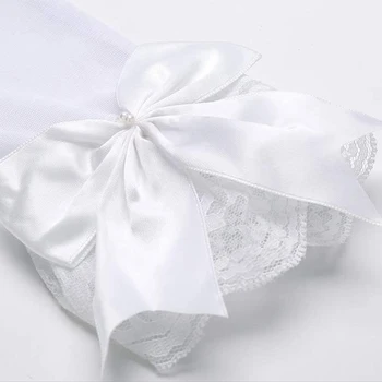 Короткие женские перчатки для вечеринок, свадебные кружевные перчатки, варежки для невесты, Сетчатые перчатки с большим бантом Изображение 2