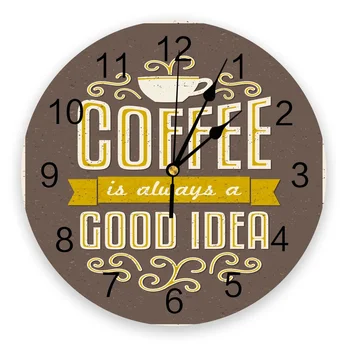 Кофейные плакаты рекламируют винтажные настенные часы Silent Home Cafe Office Wall Decor Часы для кухни Wall Art Большие настенные часы