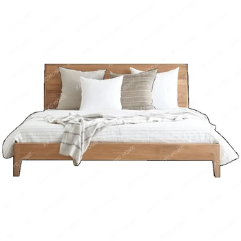 Кровать из массива скандинавского дерева, бревенчатая кровать из современного ясеня, двуспальная кровать в главной спальне