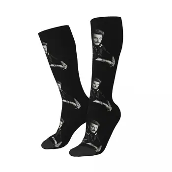 Крутые носки Johnny Hallyday с принтом, Женские Эластичные спортивные Чулки до колена для девочек