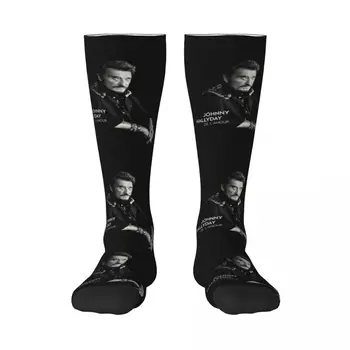 Крутые носки Johnny Hallyday с принтом, Женские Эластичные спортивные Чулки до колена для девочек Изображение 2