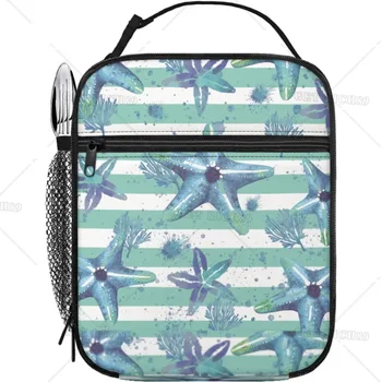 Ланч-бокс Sea Beach Starfish Летняя изолированная сумка для ланча в синюю полоску, герметичный ланч-бокс-холодильник, Многоразовая сумка-тоут для женщин и мужчин
