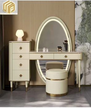 Легкий Роскошный туалетный столик, спальня, Современный небольшой гарнитур, Модный дизайн высокого класса, Простое хранение из мрамора, Встроенный макияж
