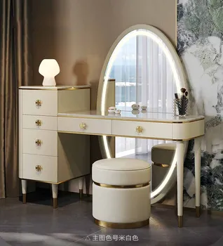 Легкий Роскошный туалетный столик, спальня, Современный небольшой гарнитур, Модный дизайн высокого класса, Простое хранение из мрамора, Встроенный макияж Изображение 2