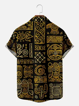 Летняя винтажная рубашка с рисунком дикого человека, животных и растений, Гавайская мужская повседневная Свободная дышащая рубашка с коротким рукавом, топ Изображение 2