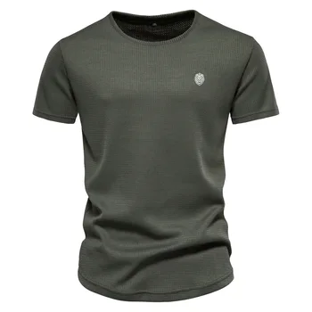 Летняя новая повседневная футболка с короткими рукавами, мужской однотонный спортивный топ с круглым вырезом Изображение 2