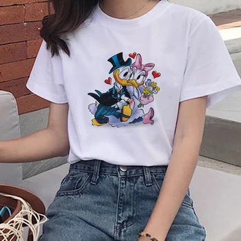 Милая футболка Disney Donald Daisy Duck Couple, Летние Женские футболки с коротким рукавом, Забавные топы Harajuku, футболка для влюбленных, Прямая поставка