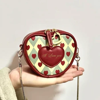 Мини-сумка с сердечком для женщин, роскошная дизайнерская косметичка, новинка 2023 года из искусственной кожи с рисунком в виде шахматного сердца, шкатулка для драгоценностей, цепочка через плечо