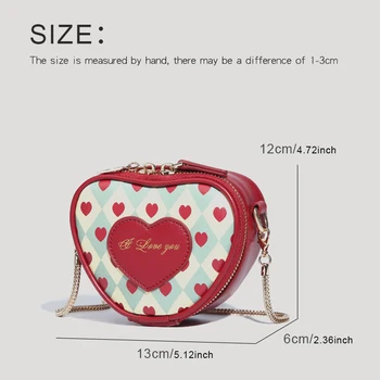 Мини-сумка с сердечком для женщин, роскошная дизайнерская косметичка, новинка 2023 года из искусственной кожи с рисунком в виде шахматного сердца, шкатулка для драгоценностей, цепочка через плечо Изображение 2