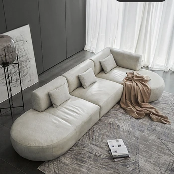 Минималистичный кожаный диван угловая комбинация для большой гостиной современный минималистичный кожаный диван в стиле ретро на троих человек