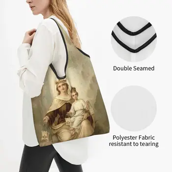 Многоразовая хозяйственная сумка Our Lady Of Mount Carmel, женская сумка-тоут, портативные сумки для покупок Католической Девы Марии Изображение 2