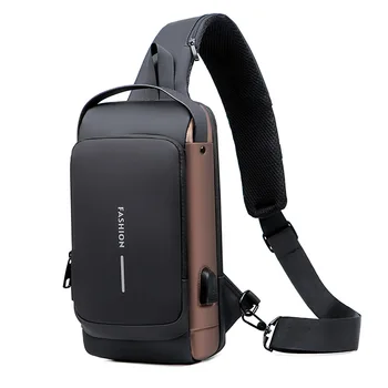 Многофункциональная нагрудная сумка из лакированной кожи для мужчин, водонепроницаемая мужская сумка через плечо, противоугонная дорожная сумка, мужская нагрудная сумка для зарядки через USB