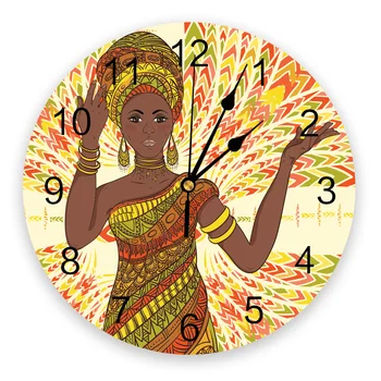 Модель в африканском стиле с черным цветком, большие настенные часы, декор для кафе, ресторана, круглые настенные часы, украшение для дома
