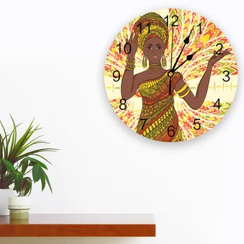 Модель в африканском стиле с черным цветком, большие настенные часы, декор для кафе, ресторана, круглые настенные часы, украшение для дома Изображение 2