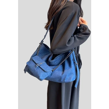 Модная джинсовая сумка-тоут для женщин, сумка на одно плечо, весна-лето, новая сумка, женская универсальная сумка для поездок на работу большой емкости
