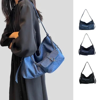Модная джинсовая сумка-тоут для женщин, сумка на одно плечо, весна-лето, новая сумка, женская универсальная сумка для поездок на работу большой емкости Изображение 2