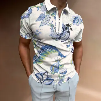 Модная Новая рубашка поло, рубашка для гольфа, удобный открытый топ с кокосовым принтом, лацкан на пуговицах, роскошная мужская рубашка поло в гавайском стиле Изображение 2