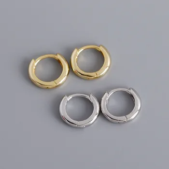 Модные унисекс серебристо-золотого цвета, маленькие серьги-кольца с гладкими кругами, ювелирные изделия для мужчин и женщин Изображение 2