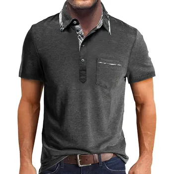 Мужская весеннелетняя футболка Henley с коротким рукавом, однотонная футболка с несколькими пуговицами, мужская футболка