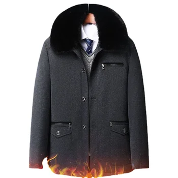 Мужская зимняя и осенняя парка нового стиля 2023 года, теплая куртка с воротником-стойкой, толстая термальная ветровка, стеганое пальто, плюс размер E64 Изображение 2