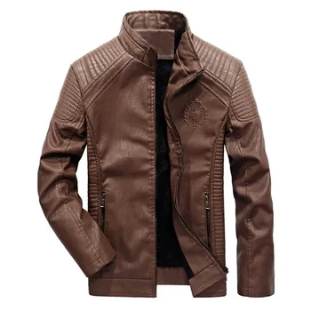 Мужская зимняя теплая куртка, Бархатная ветровка, пальто в стиле хип-хоп, Мотоциклетные кожаные куртки-бомберы, пальто пилота для отдыха, плюс 5xl 6xl Изображение 2