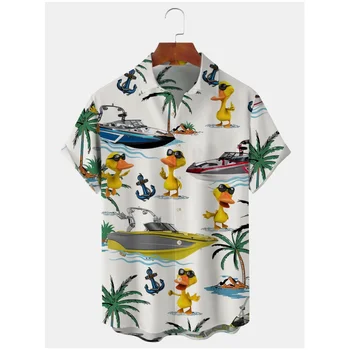 Мужская рубашка, футболка с 3D-принтом, одежда с животными и утками, летний новый винтажный повседневный топ с коротким рукавом, блузка оверсайз, пуловер 5xl